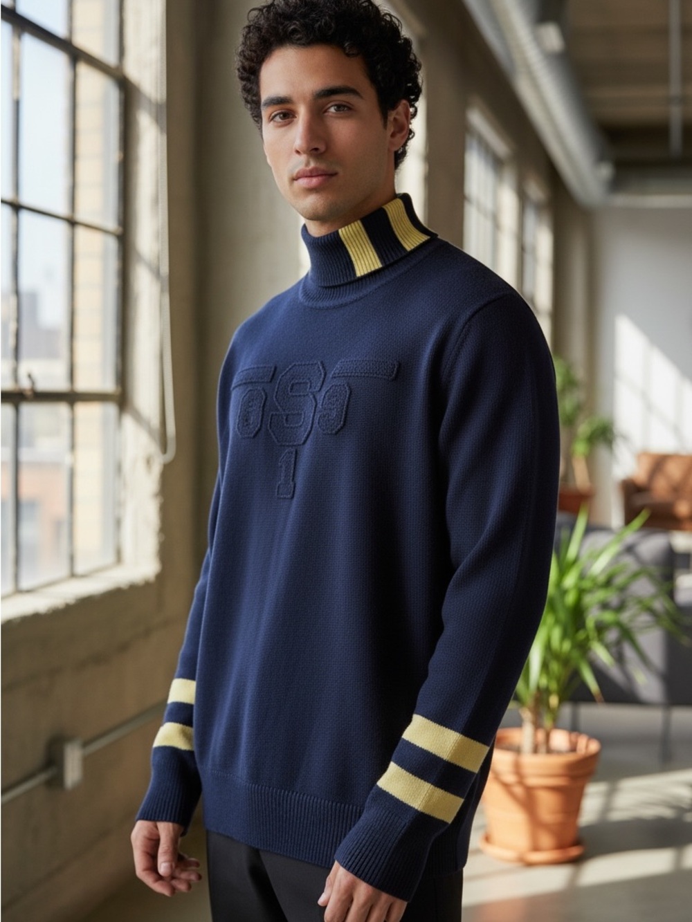 “Sean John” Diddy brand Navy and Yellow Striped Men's Sweater